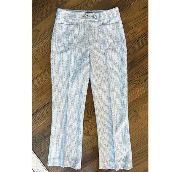 ZARA Blue Silver Tweed Structured Flared Pants Trousers Metallic Small - Picture 2 of 8